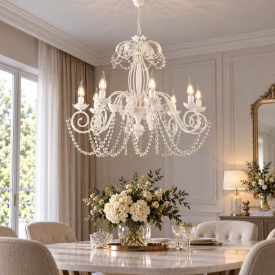 Be Light Damasco Lampadario grande in metallo con strass dalle linee classiche Colore: Bianco