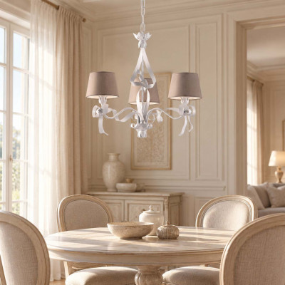Be Light Lucy Lampadario in metallo bianco con decorazione shabby 3 luci con paralumi in pvc Colore: Bianco