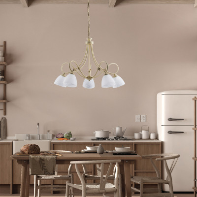 Be Light - Dallas - Lampadario medio con struttura in metallo e paralumi in vetro - 5 Lampadine E14 40W - IP20 - SKU: BL217-5