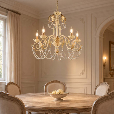Be Light Damasco Lampadario medio in metallo con strass dalle linee classiche Colore: Avorio