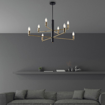 Be Light - Isak - Lampadario moderna con struttura grande in metallo laccato a 8 lampadine - Colore: Nero - 8 Lampadine E14 42W - IP20 - SKU: BL311-8-NR