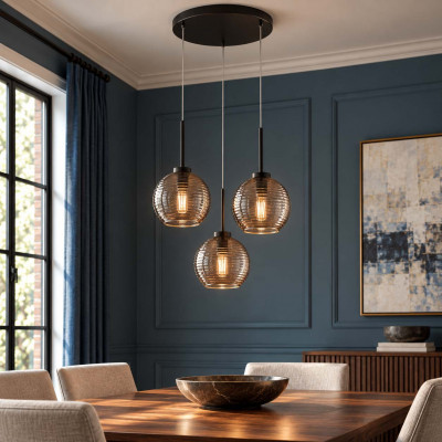 Be Light Ankara Lampadario moderno con corpo in metallo con 3 diffusori a boccia in vetro Colore: Grigio Fumè