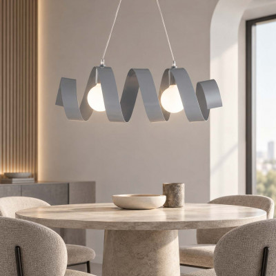 Be Light Helix Lampadario moderno con diffusore in metallo con 2 lampadine Colore: Grigio