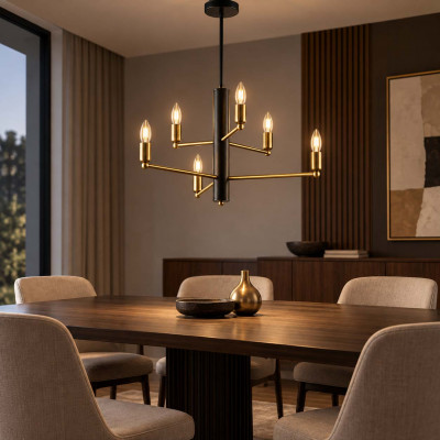 Be Light Isak Lampadario moderno con struttura media in metallo laccato a 6 lampadine Colore: Nero