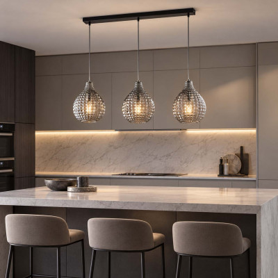 Be Light Diamante Lampadario moderno lineare in metallo con 3 diffusori pendenti in vetro Colore: Grigio Fumè