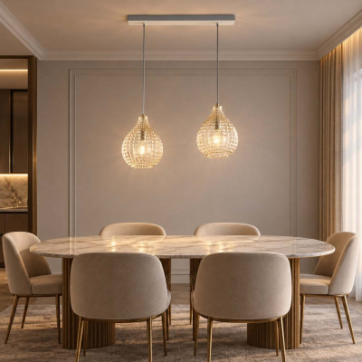 Be Light Diamante Lampadario moderno lineare in metallo con doppio diffusore in vetro a goccia Colore: Ambra