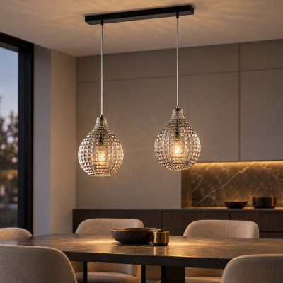 Be Light Diamante Lampadario moderno lineare in metallo con doppio diffusore in vetro a goccia Colore: Grigio Fumè