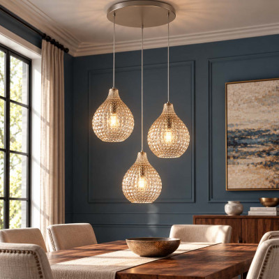 Be Light Diamante Lampadario moderno rotondo in metallo con 3 diffusori pendenti in vetro Colore: Ambra