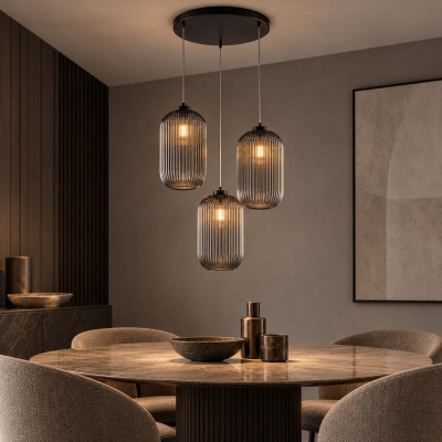 Be Light Krizia Lampadario moderno rotondo in metallo con 3 diffusori pendenti in vetro Colore: Grigio Fumè