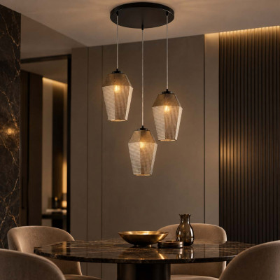 Be Light Prisma Lampadario moderno rotondo in metallo con tre diffusori pendenti in vetro Colore: Grigio Fumè
