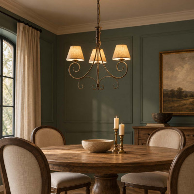 Be Light Vienna Lampadario piccolo dalle linee classiche con paralumi in tessuto Colore: Marrone/Oro
