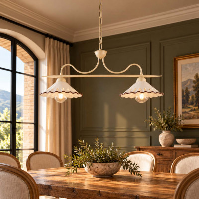 Be Light Osteria Lampadario rustico con doppio diffusore lineare in ceramica Colore: Avorio