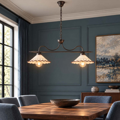 Be Light Osteria Lampadario rustico con doppio diffusore lineare in ceramica Colore: Ruggine