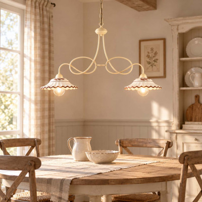 Be Light Bistrot Lampadario rustico in metallo con doppio diffusore in ceramica Colore: Avorio