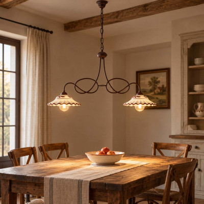 Be Light Bistrot Lampadario rustico in metallo con doppio diffusore in ceramica Colore: Ruggine