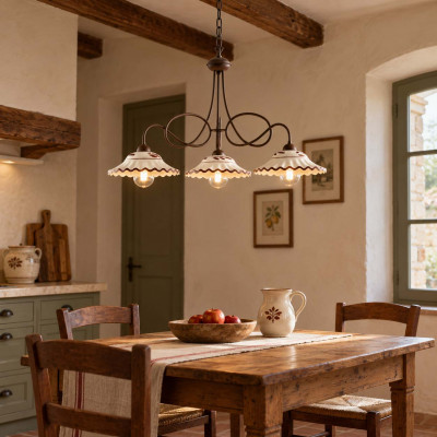 Be Light Bistrot Lampadario rustico in metallo con triplo diffusore in ceramica Colore: Ruggine