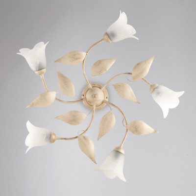 Be Light - Olga - Plafoniera media con struttura linee classiche in metallo e diffusore in vetro - 5 Lampadine E14 40W - IP20 - SKU: BL155-PL5