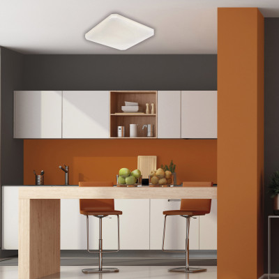 Be Light - Sendy Q - Plafoniera quadrata a LED struttura grande in alluminio e diffusore in acrilico - Colore: Bianco - 1 Lampadina Led Integrato 100W - Lumen 9000 - Gradi Kelvin 3000k-4000k-6000k - IP20 - SKU: BL329-Q50-PBC