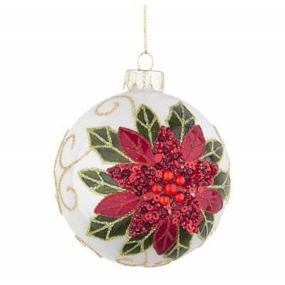 Bizzotto Poinsezia Pallina per albero di natale poisenzia d.8 Colore: Bianco/Rosso