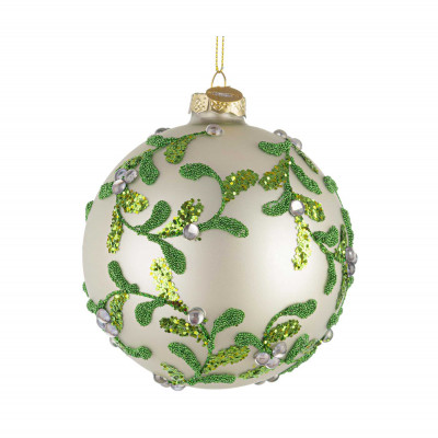  Bizzotto - Floret - Pallina di natale in vetro d.10 - Colore: Bianco/Verde - SKU: B0978358 