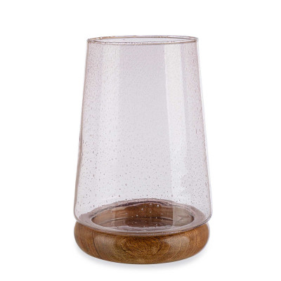 Bizzotto - Antoni - Porta candela grande in vetro con base in legno - Colore: Trasparente - SKU: B0980880