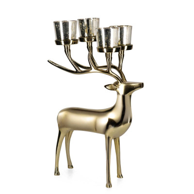Bizzotto - Glower - Portacandela con renna in alluminio e vetro - Colore: Oro - SKU: B0976773