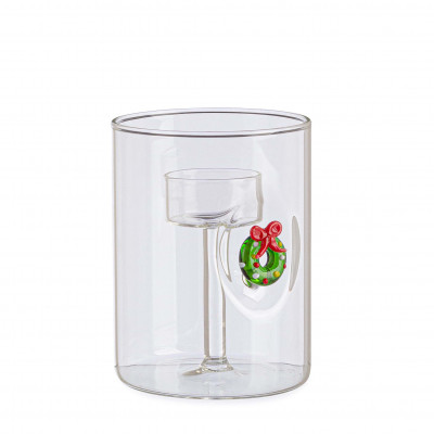 Bizzotto Lavish Portacandela piccolo con decoro natalizio Colore: Trasparente