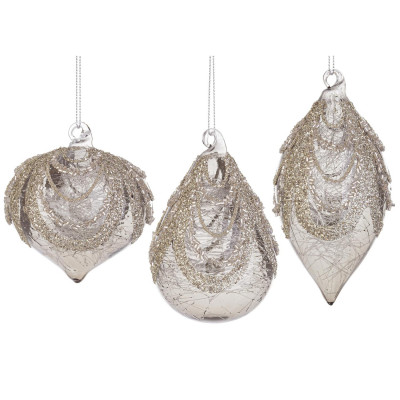  Bizzotto - Set 3 ezzi Palline di natale in vetro dal design moderno ed elegante - Colore: Grigio - SKU: B0972756 