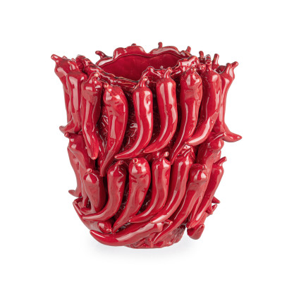 Bizzotto - Spicy - Vaso grande in ceramica con peperoncini - Colore: Rosso - SKU: B0503394