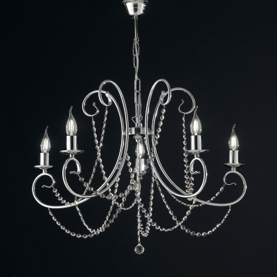 Bonetti Illumina - Magda - Lampadario in metallo 5 luci con strass in cristallo - Colore: Cromato - 5 Lampadine - E14 - 40W - IP20 - SKU: BL146-5-CR