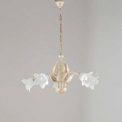 Be Light - Olga - Lampadario grande classica struttura in metallo e diffusori in vetro - Colore: Avorio - 5 Lampadine - E14 - 40W - IP20 - SKU: BL155-5-AV