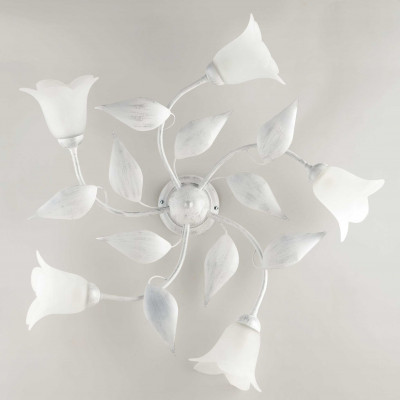 Be Light - Olga - Plafoniera media con struttura linee classiche in metallo e diffusore in vetro - Colore: Bianco/Argento - 5 Lampadine - E14 - 40W - IP20 - SKU: BL155-PL5-BA