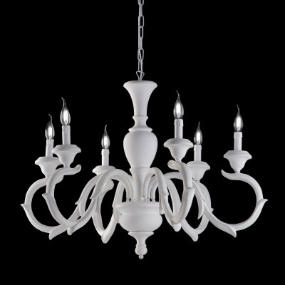 Bonetti Illumina - Fiorenza - Lampadario in legno in stile classico 6 luci - Colore: Bianco - 6 Lampadine - E14 - 40W - IP20 - SKU: BL172-6-BCO
