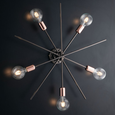 Bonetti Illumina - Bloom - Plafoniera moderna in metallo cromo nero 5 luci con rifiniture oro rosa - Colore: Cromato - 5 Lampadine E27 60W - IP20 - SKU: BL200-PL5-NR
