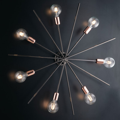 Bonetti Illumina - Bloom - Plafoniera in metallo cromato nero 7 luci con rifiniture oro rosa - Colore: Cromato - 7 Lampadine E27 60W - IP20 - SKU: BL200-PL7-NR