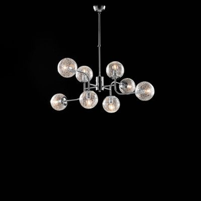 Bonetti Illumina - Ikarus - Lampadario moderno in metallo cromato lucido 8 luci con sfere in vetro soffiato - 8 Lampadine E14 40W - IP20 - SKU: BL213-8
