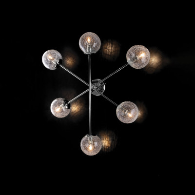 Bonetti Illumina - Tresor - Plafoniera in metallo cromo lucido con sfere in vetro soffiato trasparente - 6 Lampadine E14 40W - IP20 - SKU: BL215-PL6