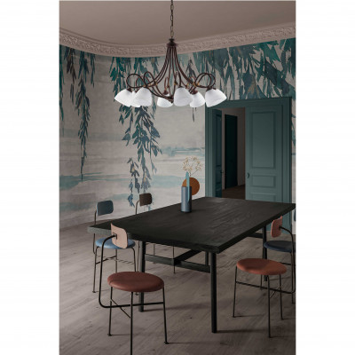 Be Light - Dallas - Lampadario grande paralumi in vetro e con struttura in metallo - 8 Lampadine E14 40W - IP20 - SKU: BL217-8