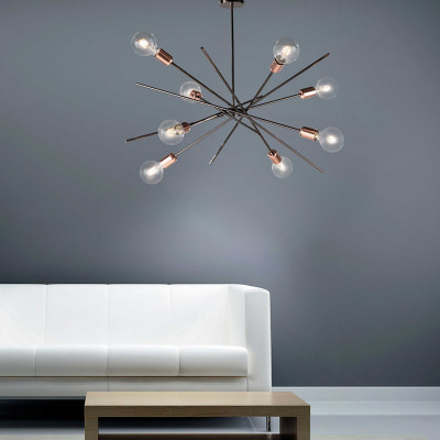 Bonetti Illumina - Bloom - Plafoniera in metallo cromato nero 8 luci con rifiniture oro rosa - Colore: Cromato - 8 Lampadine E27 60W - IP20 - SKU: BL200-PL8-NR
