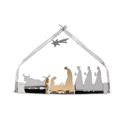 Alessi Presepe in acciaio da collezione "Bark Crib" Colore: Acciaio/Oro
