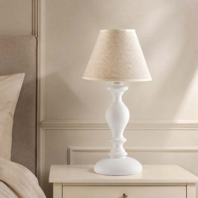Bonetti Illumina Cascina Abat-jour classica in legno con paralume in tessuto Colore: Bianco
