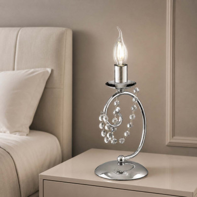 Bonetti Illumina Magda Abatjour classica in metallo con strass in cristallo per camera da letto Colore: Cromato