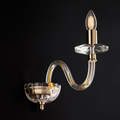 Bonetti Illumina - Ruben - Applique classica da parete con struttura in metallo e dettagli in vetro - Colore: Oro - 1 Lampadina E14 42W - IP20 - SKU: BL267-AP1-OR