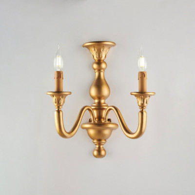 Bonetti Illumina - Lucca - Applique da parete classica con struttura in legno con doppio braccio - Colore: Oro - 2 Lampadine - E14 - 42W - IP20 - SKU: BL271-AP2-OR