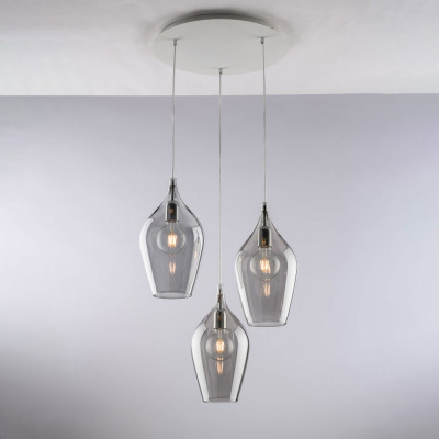 Bonetti Illumina - Ares - Lampada a sospensione con 3 diffusori pendenti in vetro dal design moderno - 3 Lampadine E27 55W - IP20 - SKU: BL273-S3
