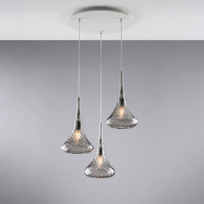 Bonetti Illumina - Nemesi - Lampada a sospensione con 3 diffusori pendenti in vetro dal design moderno - Colore: Grigio Fumè - 3 Lampadine - E27 - 55W - IP20 - SKU: BL280-S3-GR