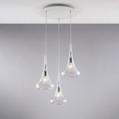 Bonetti Illumina - Nemesi - Lampada a sospensione con 3 diffusori pendenti in vetro dal design moderno - Colore: Trasparente - 3 Lampadine - E27 - 55W - IP20 - SKU: BL280-S3-TR