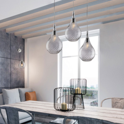 Bonetti Illumina - Pluvia - Lampada a sospensione con 3 diffusori pendenti in vetro dal design moderno - 3 Lampadine E27 55W - IP20 - SKU: BL264-S3