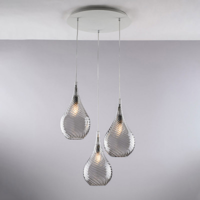 Bonetti Illumina - Pluvia - Lampada a sospensione con 3 diffusori pendenti in vetro dal design moderno - Colore: Grigio Fumè - 3 Lampadine - E27 - 55W - IP20 - SKU: BL264-S3-GR