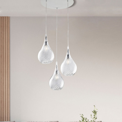 Bonetti Illumina Pluvia Lampadario moderno rotondo con 3 diffusori pendenti in vetro Colore: Trasparente